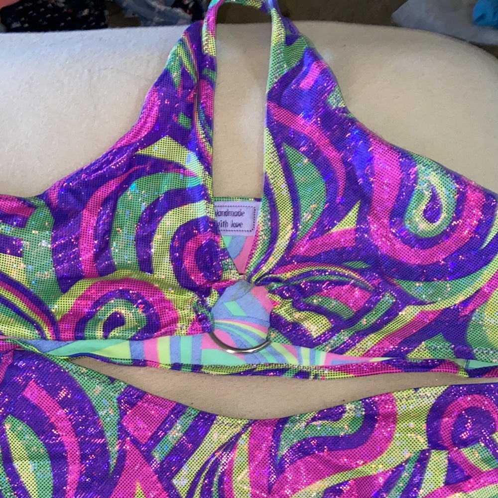Two piece hologram rave set